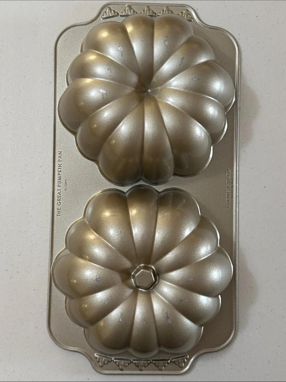 Nordic Ware “The Great Pumpkin Pan” 3D Pumpkin Bundt Pan - gold tone color